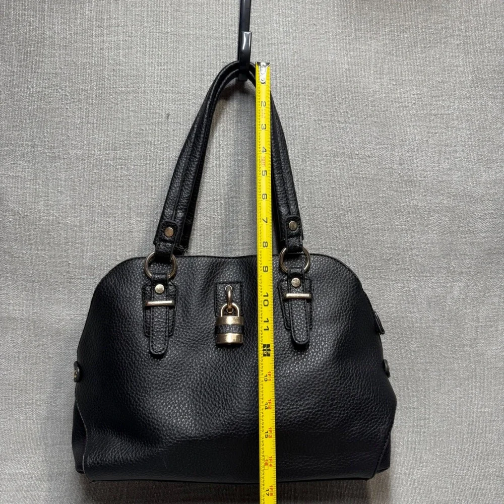Black Padlock Faux Leather Satchel Handbag Purse Gold Padlock Detail Medium